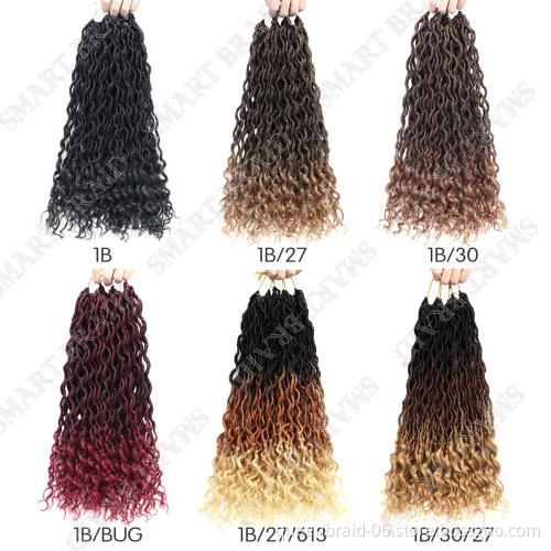 Goddess Locs Crochet Hair Wavy Faux Locs with Curly Ends Synthetic Braiding Hair Extension Dreadlocks Soku Ombre Twist Hair